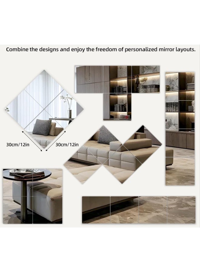 FAYET 5 Pack Stick-On Acrylic Mirror Tiles for Wall,  Shatterproof Self-Adhesive Plastic Mirrors, Non-Glass Safety Mirror Sheets for Bedroom, Home Gym, Closet and Door Decor（30×30CM） - Image 2